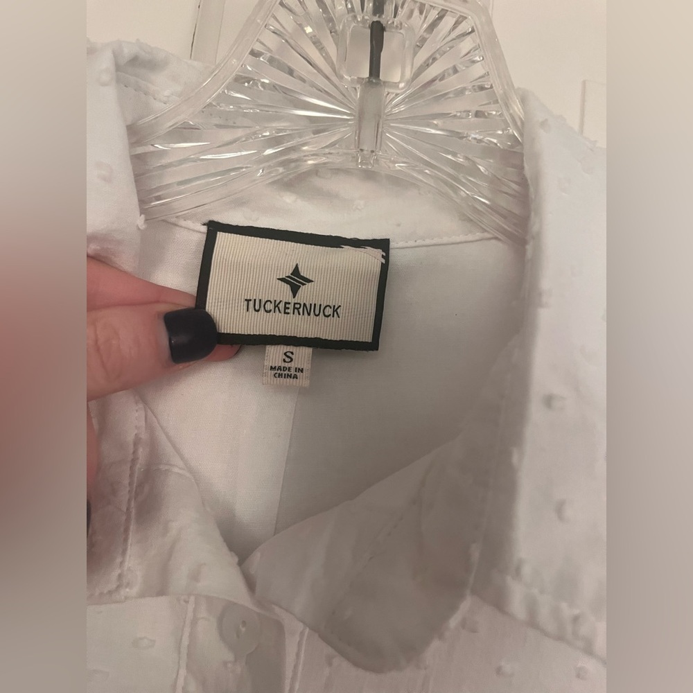 Tuckernuck Swiss Dot Button Up Ruffle Shirt Dress White Size Small - Picture 4 of 6